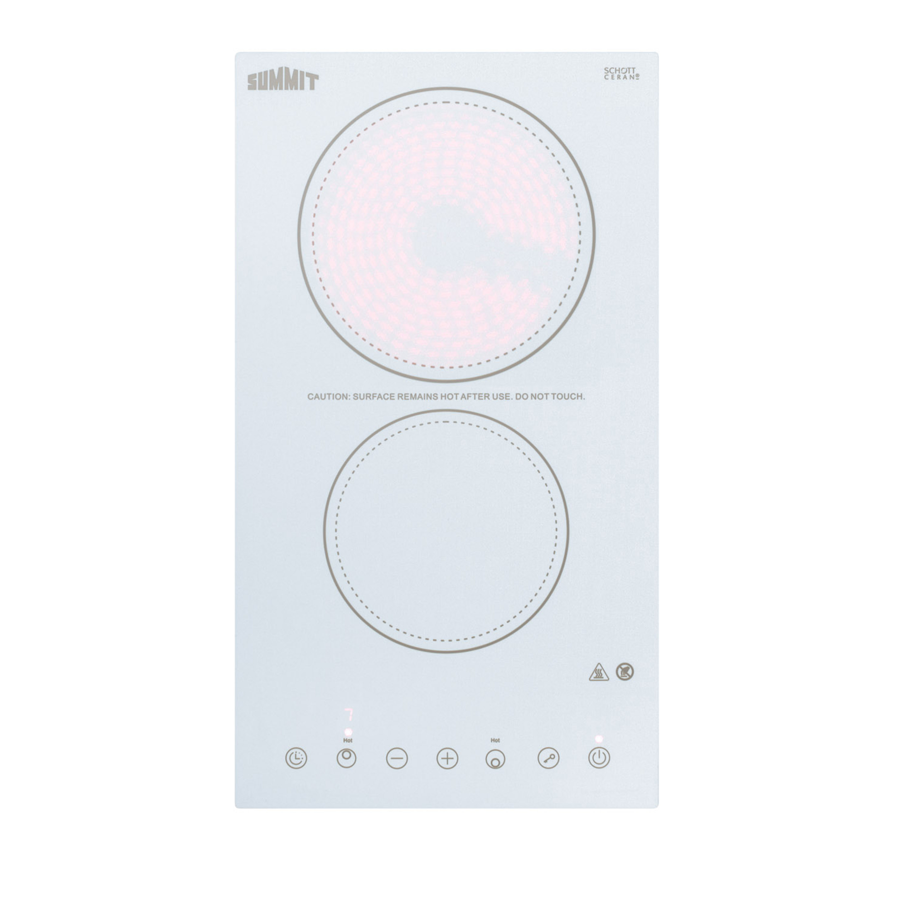 230V 2-burner cooktop in white ceramic Schott glass with digital touch controls, 3000W